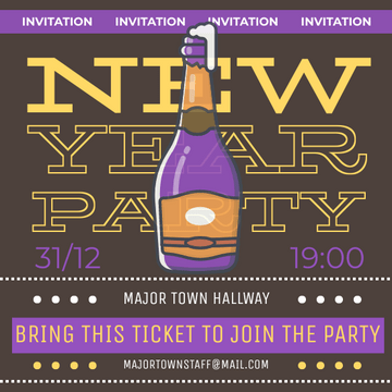 Editable invitations template:Brown New Year Party Invitation
