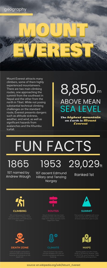 Infographic template: Fun Facts About Mount Everest Infographic (Created by Visual Paradigm Online's Infographic maker)