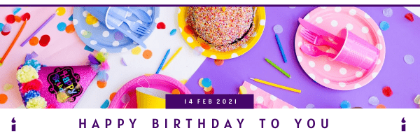 Editable emailheaders template:White And Purple Birthday Email Header