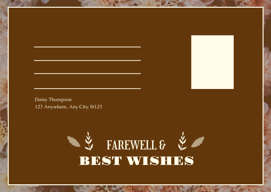 Postcard template: Brown Floral Background Farewell Postcard (Created by Visual Paradigm Online's Postcard maker)