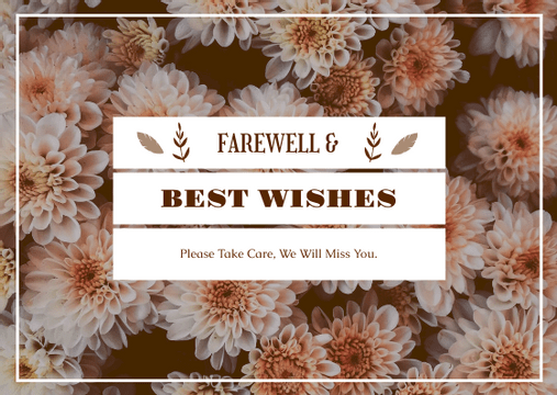 Editable postcards template:Brown Floral Background Farewell Postcard