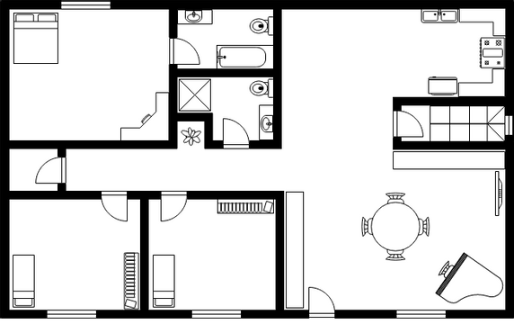 平面图 模板。简单的房子设计 (由 Visual Paradigm Online 的平面图软件制作)