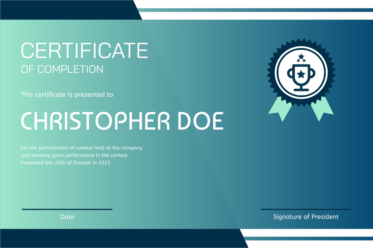 Certificate template: Simple Blue Gradient Certificate (Created by Visual Paradigm Online's Certificate maker)