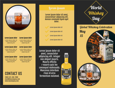 Editable brochures template:World Whiskey Day Brochure