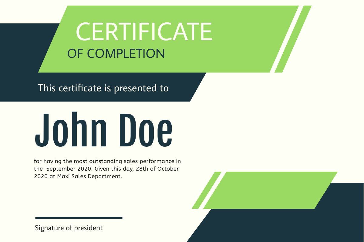 Certificate template: Green Lines Certificate (Created by Visual Paradigm Online's Certificate maker)