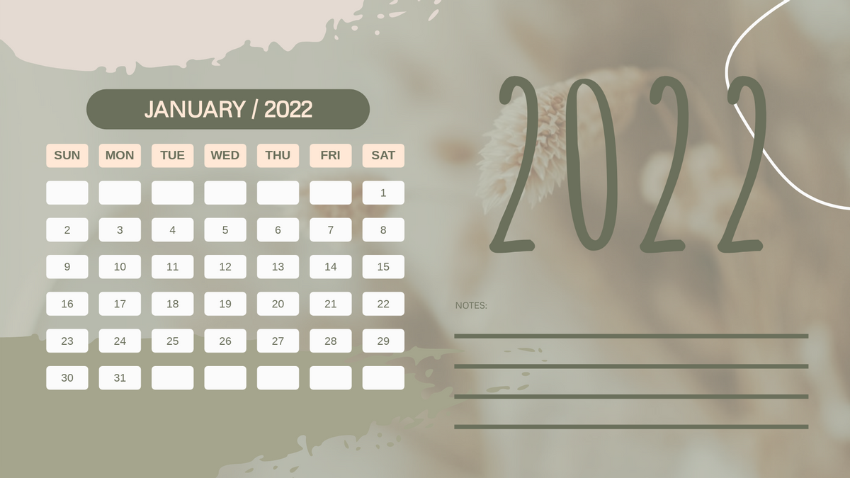 Calendar template: Minimal BOHO Calendar (Created by Visual Paradigm Online's Calendar maker)