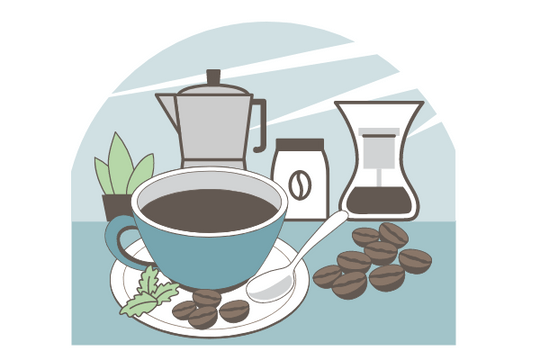 主页插图 模板。Organic Coffee Illustration (由 Visual Paradigm Online 的主页插图软件制作)