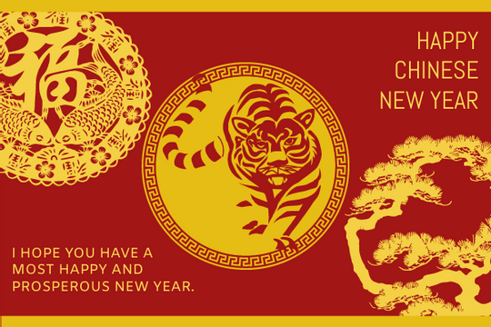 Greeting Card template: Happy Chinese New Year Greeting Card With Circle illustrations (Created by Visual Paradigm Online's Greeting Card maker)