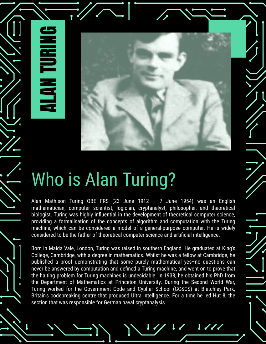 Biography template: Alan Turing Biography (Created by Visual Paradigm Online's Biography maker)