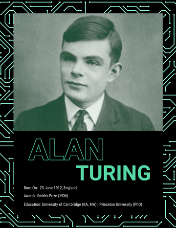 Biography 模板。Alan Turing Biography (由 Visual Paradigm Online 的Biography软件制作)