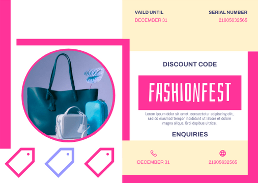 Editable giftcards template:Fashion Festival Gift Card