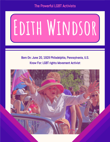 Biography 模板。Edith Windsor Biography (由 Visual Paradigm Online 的Biography软件制作)