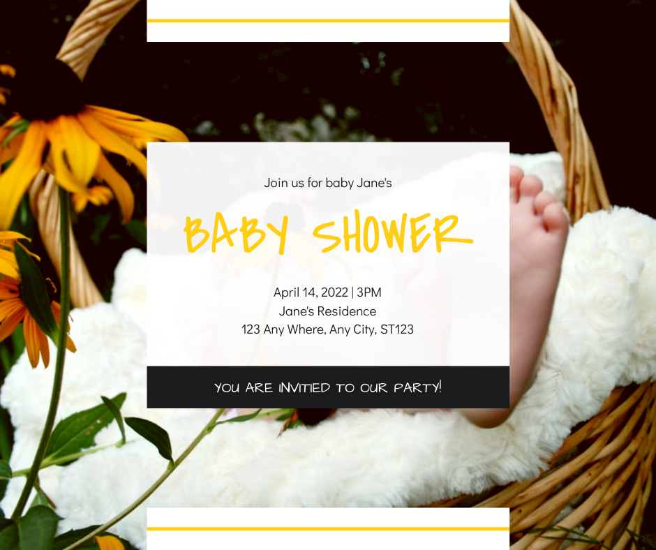 Facebook Post template: Yellow And Black Baby Shower Facebook Post (Created by InfoART's Facebook Post maker)
