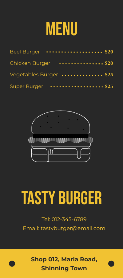 Rack Card template: Burger Store Rack Card (Created by Visual Paradigm Online's Rack Card maker)