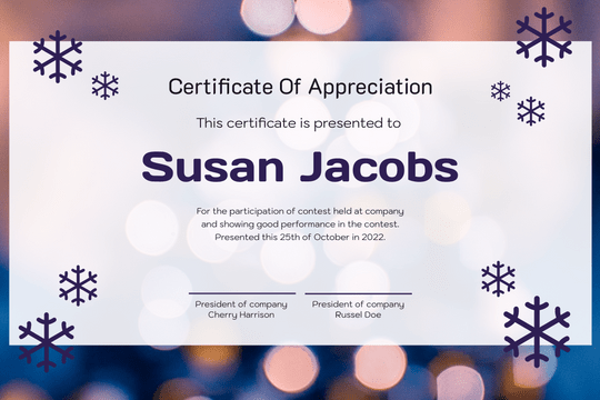 Purple Snow and Glow Winter Certificate
