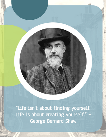 Quote 模板。 Life isn’t about finding yourself. Life is about creating yourself. – George Bernard Shaw (由 Visual Paradigm Online 的Quote软件制作)
