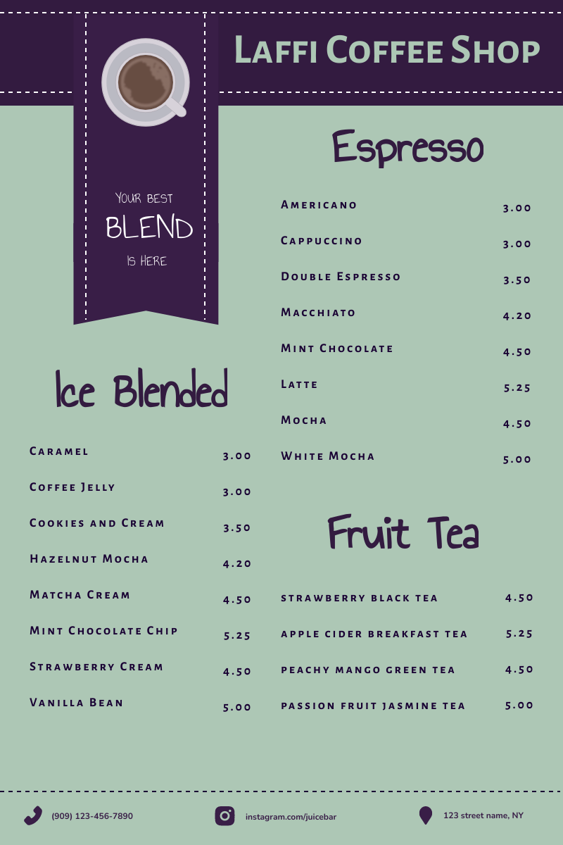 Menu template: Laffi Coffee Menu (Created by Visual Paradigm Online's Menu maker)
