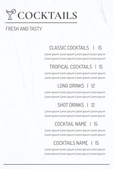 Editable menus template:Cocktails Menu 2