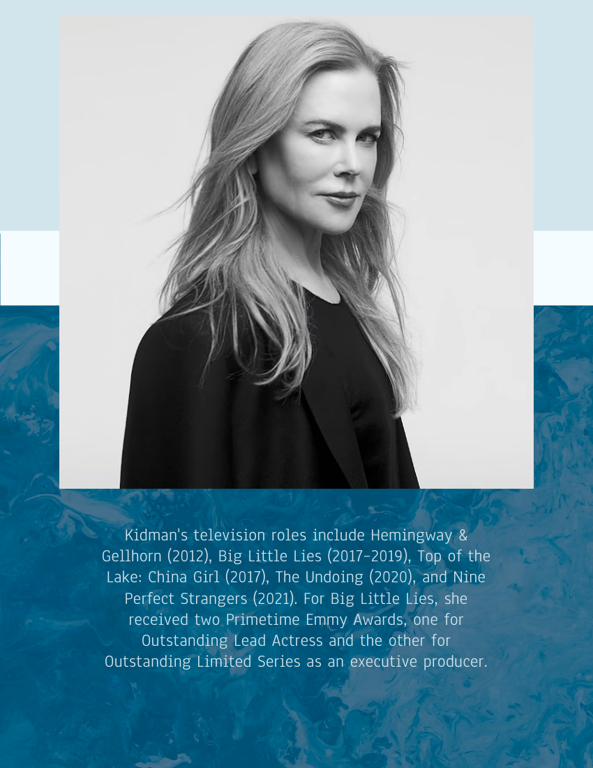 Biography template: Nicole Kidman Biography (Created by Visual Paradigm Online's Biography maker)