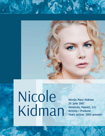 Biography 模板。Nicole Kidman Biography (由 Visual Paradigm Online 的Biography软件制作)