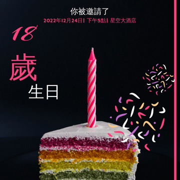 邀請函 模板。 粉紅霓虹蛋糕18歲生日請柬 (由 Visual Paradigm Online 的邀請函軟件製作)