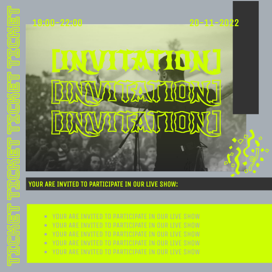 Invitation template: Neon Yellow Live Band Invitation (Created by InfoART's Invitation maker)