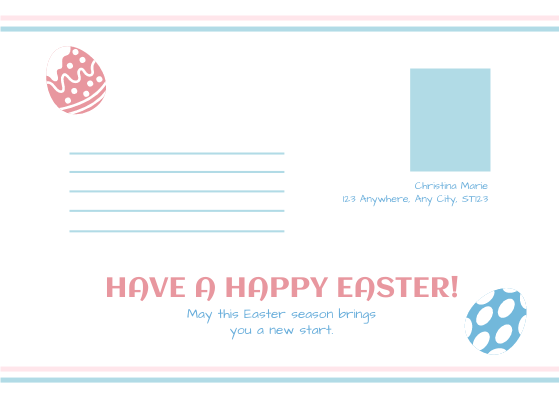 Postcard template: Pink And Blue Easter Egg Easter Postcard (Created by Visual Paradigm Online's Postcard maker)