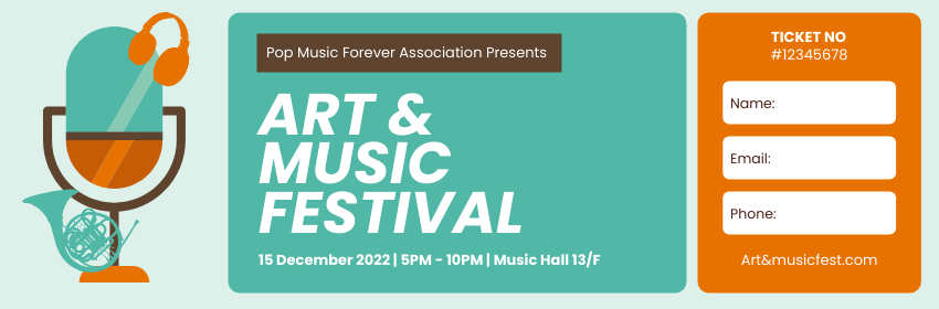 Ticket template: Art & Pop Music Festival Ticket (Created by InfoART's Ticket maker)