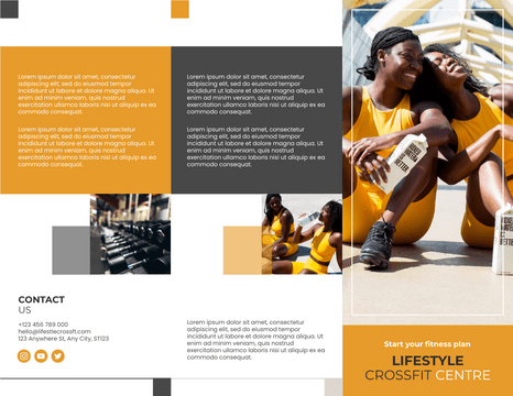 Brochures template: Lifestyle Crossfit Gym Brochure (Created by Visual Paradigm Online's Brochures maker)