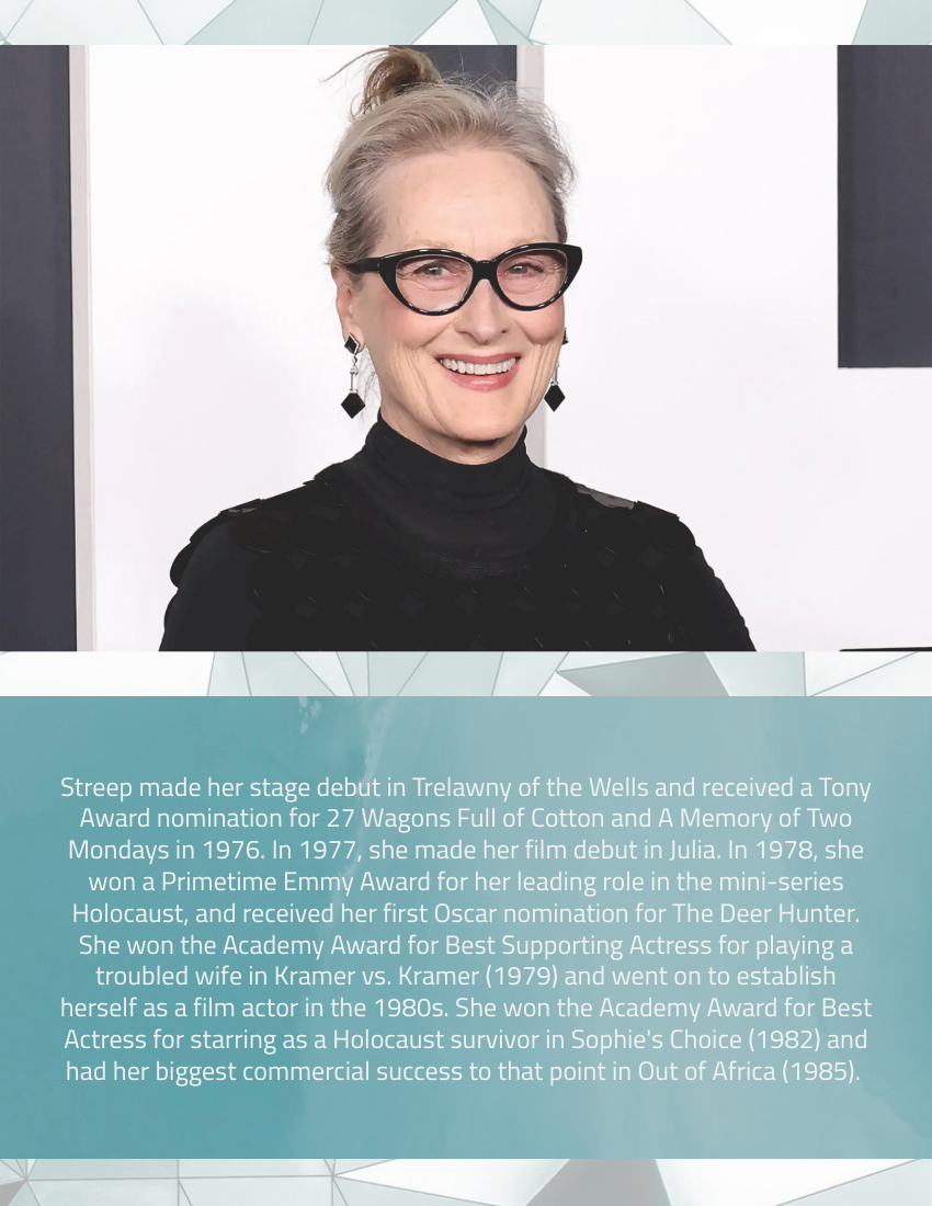 Biography template: Meryl Streep Biography (Created by Visual Paradigm Online's Biography maker)