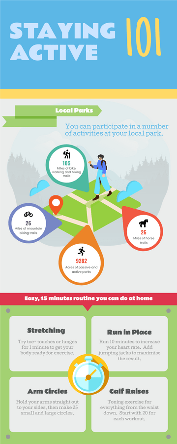 Editable infographics template:Staying Active Infographic