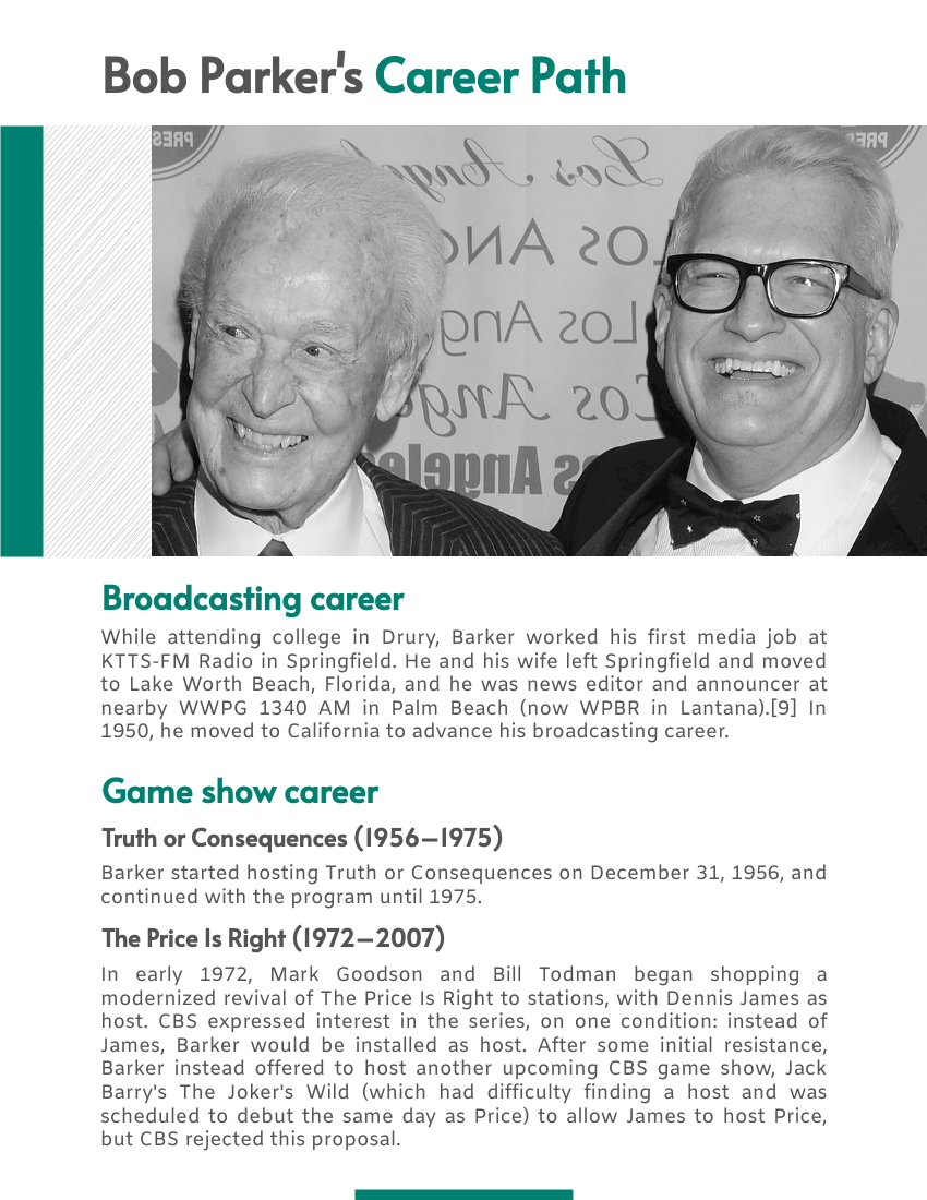 Biography template: Bob Barker Biography (Created by Visual Paradigm Online's Biography maker)