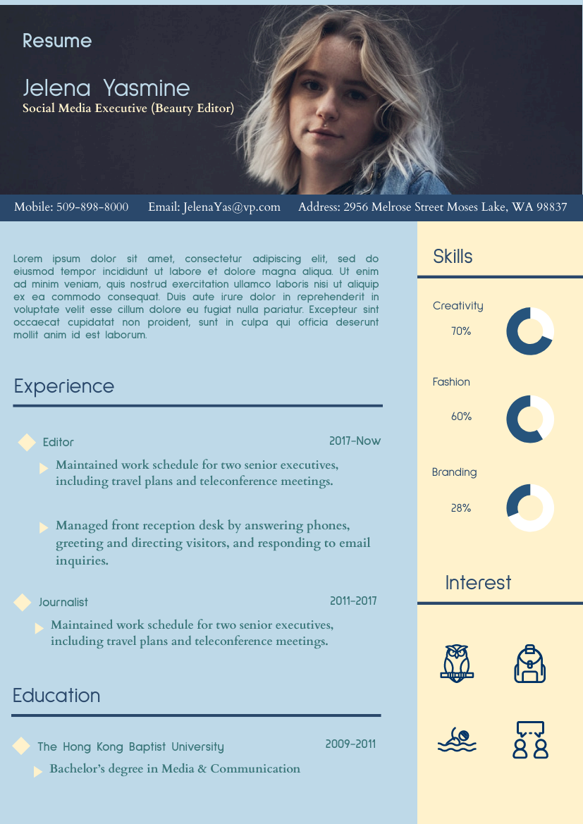Resume template: Editor Resume (Created by Visual Paradigm Online's Resume maker)