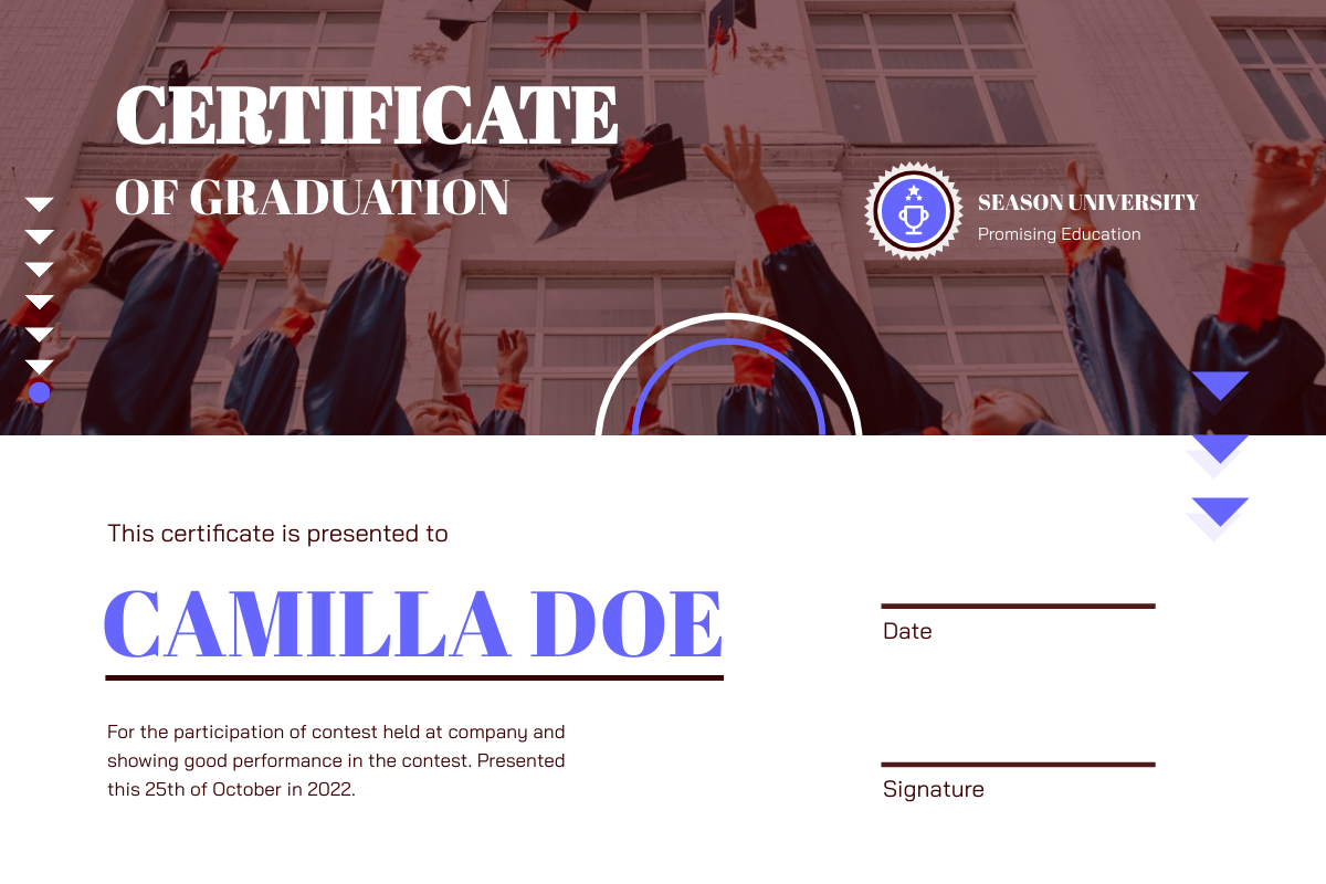 Certificate template: Simple Graduation Certificate (Created by InfoART's Certificate maker)
