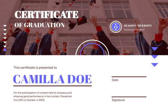 Editable certificates template:Simple Graduation Certificate