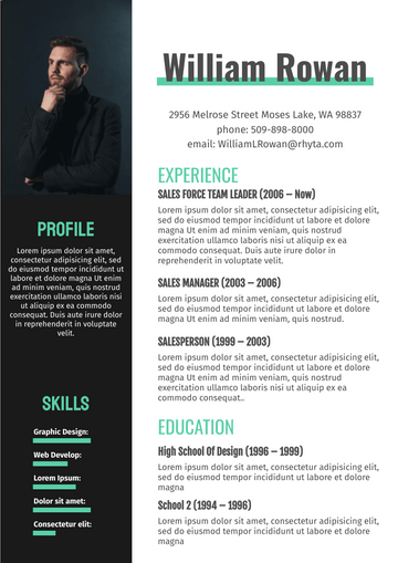 Resume template: Green Resume 2 (Created by Visual Paradigm Online's Resume maker)