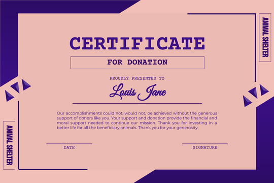 Editable certificates template:Burnt Pink Certificate For Donation
