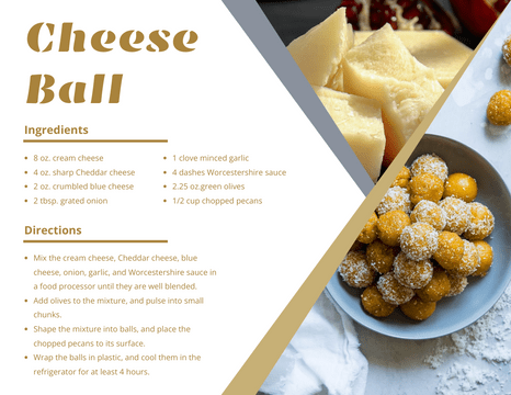 Recipe Card template: Cheese Ball Recipe Card (Created by Visual Paradigm Online's Recipe Card maker)