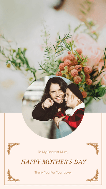 Editable instagramstories template:Orange Floral Photo Circle Mother's Day Instagram Story