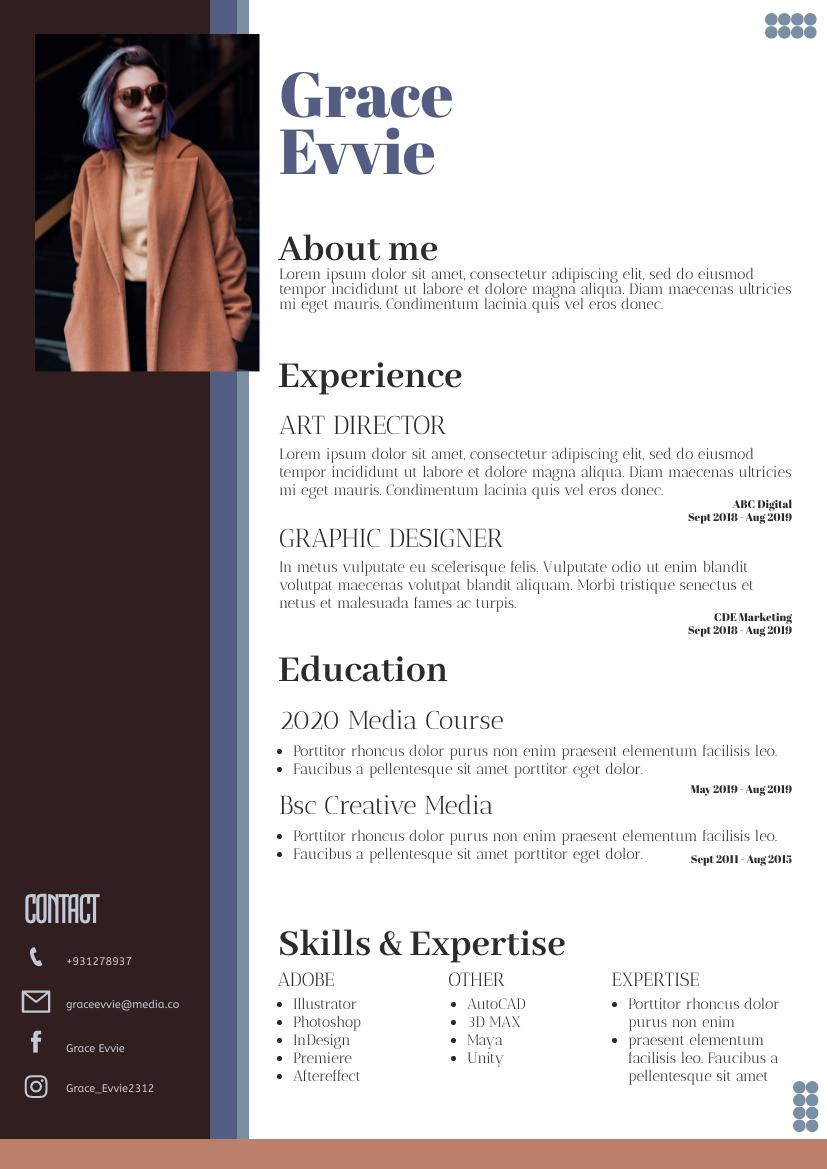 Resume template: Photo Color Base Resume (Created by Visual Paradigm Online's Resume maker)