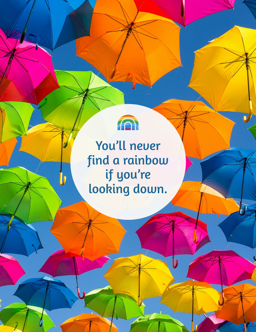 Quote 模板。 You’ll never find a rainbow if you’re looking down. – Charlie Chaplin (由 Visual Paradigm Online 的Quote軟件製作)