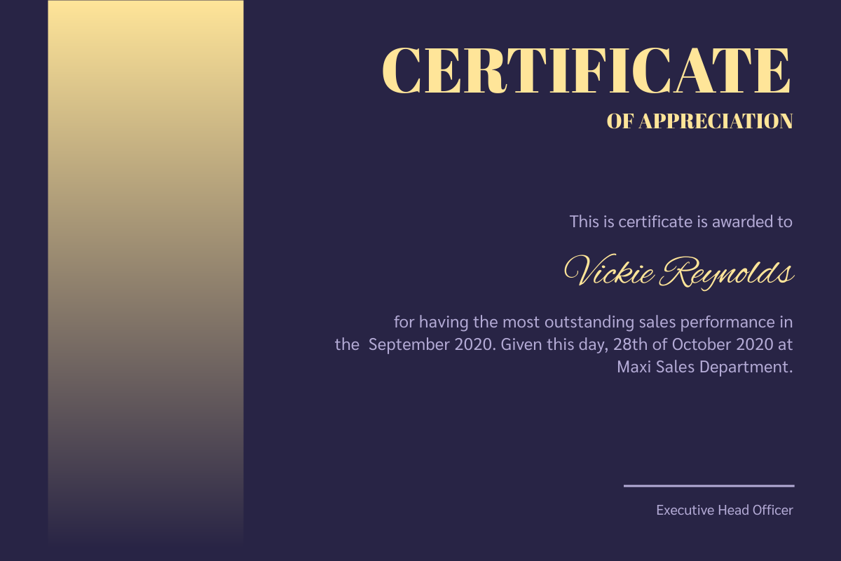 Certificate template: Dark Employee Certificate (Created by Visual Paradigm Online's Certificate maker)