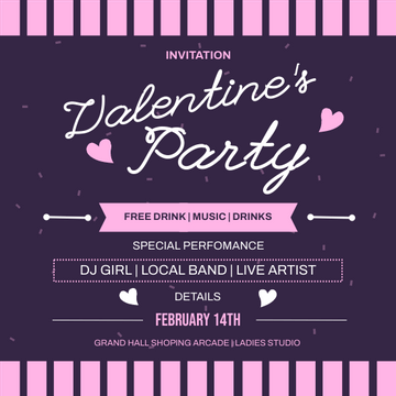 Editable invitations template:Pink Valentine Party Invitation