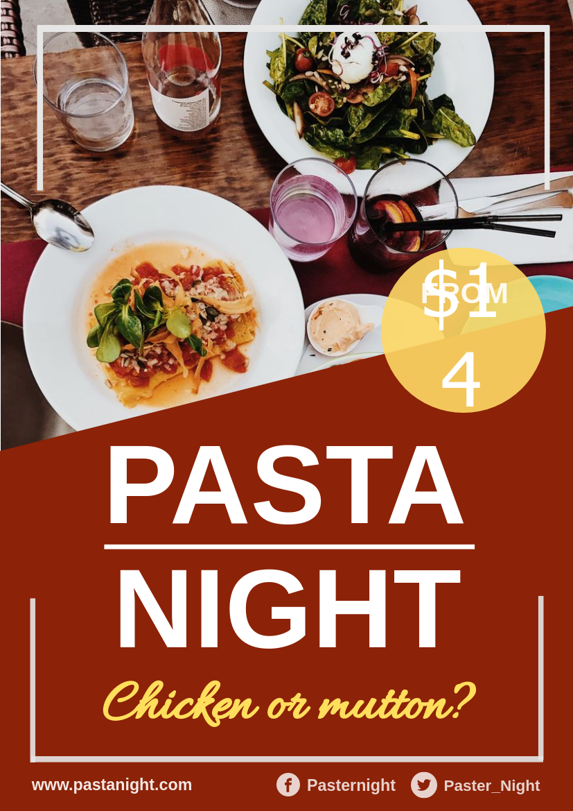 Poster template: Pasta Night Poster (Created by Visual Paradigm Online's Poster maker)