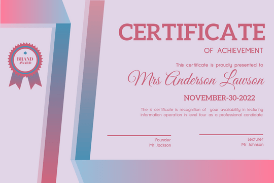 Certificate template: Pastel Ribbon Achievement Certificate (Created by Visual Paradigm Online's Certificate maker)