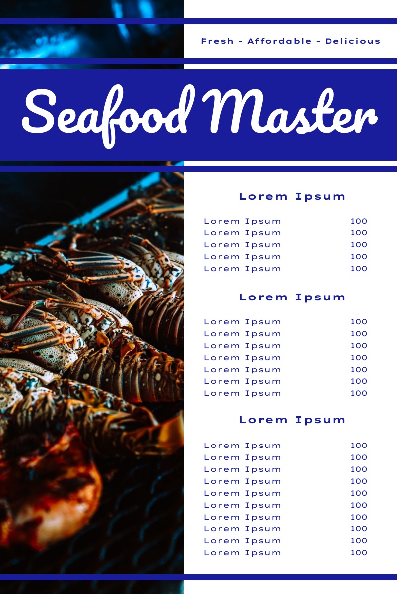 Menu template: Seafood Menu (Created by Visual Paradigm Online's Menu maker)