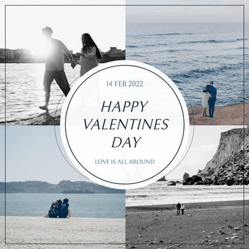 Editable instagramposts template:Blue And Grey Photo Grid Valentines Day Instagram Post