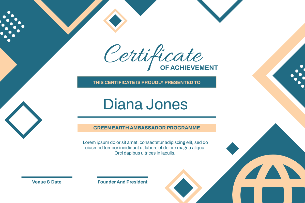Certificate template: Green Earth Ambassador Certificate (Created by Visual Paradigm Online's Certificate maker)