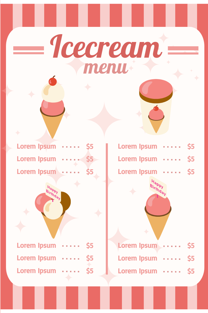 Menu template: Ice-cream Menu (Created by InfoART's Menu maker)