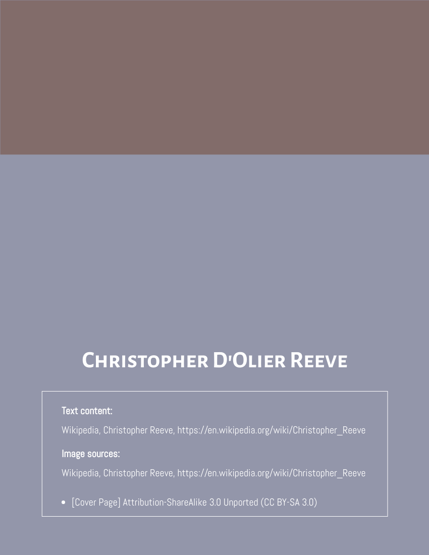 Biography template: Christopher D'Olier Reeve Biography (Created by Visual Paradigm Online's Biography maker)